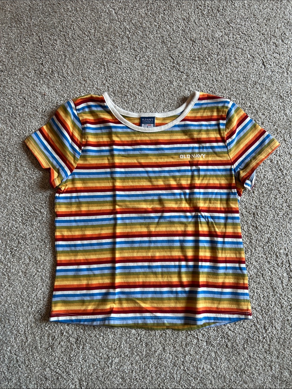 Old Navy Yellow Red Blue Multi-Stripe Kids Short Sleeve Tee
